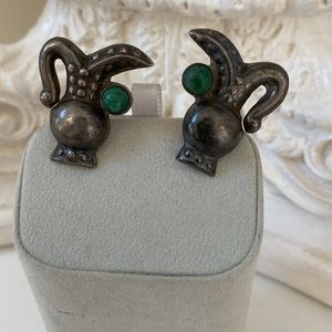 Vintage Mexico, silver with turquoise wine, decanter earring screw back